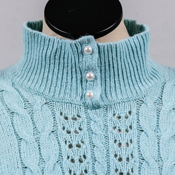 Novelli 50s Style 55% Silk Angora Robins Egg Blue Collar Cable Knit Sweater P/L - Picture 2 of 4